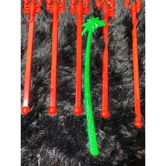 Vintage Red Lobster & Green Palm Tree Swizzle Sticks Set Of 6 - Picture 4 of 4